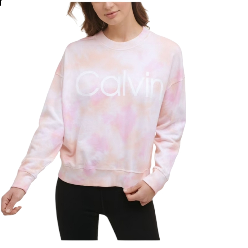 Calvin Klein Pink Tie Dye Hoodie Sweatshirt Logo Soft Relaxed Fit  NWT sz L